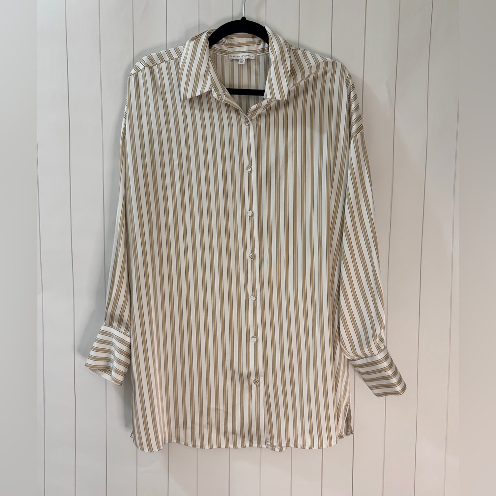 Maison d'Amélie Paris Striped Long Sleeve Button-Down Oversized Shirt Large